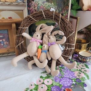Adorable Bunny Plush Family Willow Wreath with Carrot